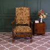 carved chair Brown floral pattern fabric cushion, European workmanship, sourced from Germany.