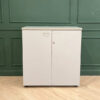 Filing cabinet, storage cabinet, wooden frame, white surface.