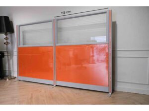 Partition - Office Divider - Work Zone Separator - Orange - Solid Bottom - On Glass