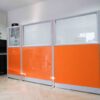 Partition - Office Divider - Work Zone Separator - Orange - Solid Bottom - On Glass