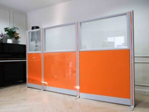Partition - Office Divider - Work Zone Separator - Orange - Solid Bottom - On Glass