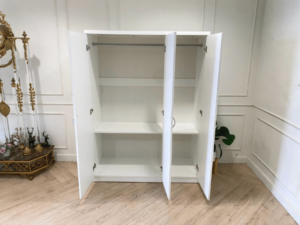 3-door wardrobe, wooden frame, white