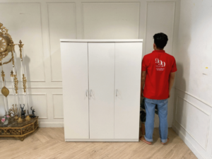 3-door wardrobe, wooden frame, white
