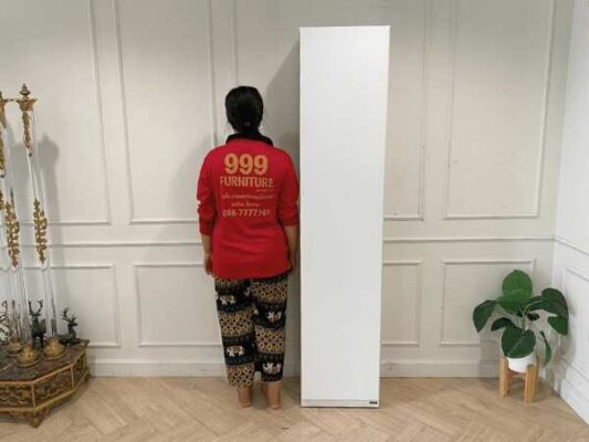 Tall storage cabinet, wooden frame, white, Koncept brand