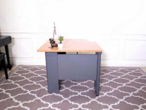Work desk, brown wood top, 90cm, for connecting to L corner, Rockworth steel legs.