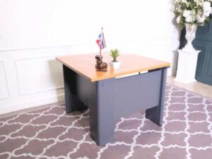 Work desk, brown wood top, 90cm, for connecting to L corner, Rockworth steel legs.