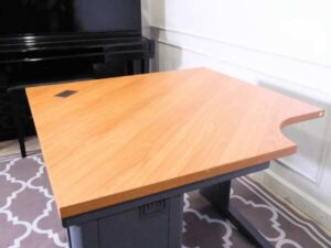 Work desk, brown wood top, 90cm, for connecting to L corner, Rockworth steel legs.