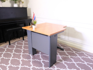 Work desk, brown wood top, 90cm, for connecting to L corner, Rockworth steel legs.
