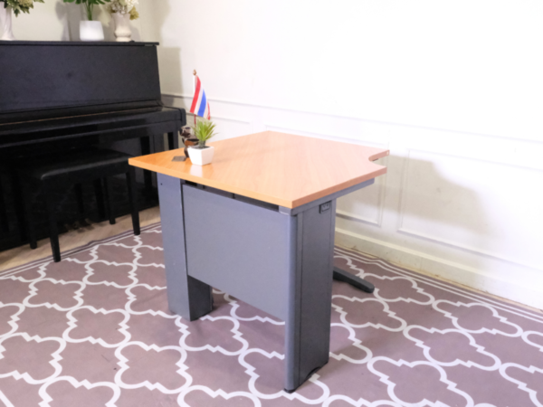 Work desk, brown wood top, 90cm, for connecting to L corner, Rockworth steel legs.