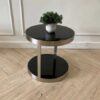 Circular side table stainless steel frame black glass top modern decoration