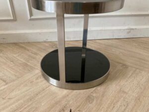 Circular side table stainless steel frame black glass top modern decoration