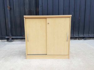 2 sliding door document cabinet with built-in shelves, cream color