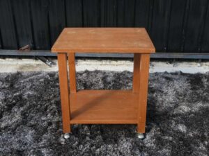 Side table, multi-purpose table, 2 shelves, wooden frame, with wheels.