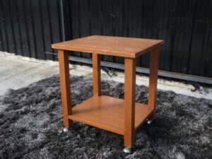 Side table, multi-purpose table, 2 shelves, wooden frame, with wheels.