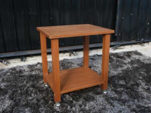 Side table, multi-purpose table, 2 shelves, wooden frame, with wheels.