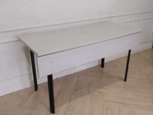 Work desk, wooden top, steel frame, white
