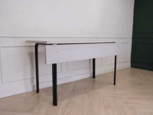Work desk, wooden top, steel frame, white