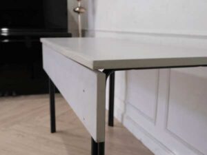 Work desk, wooden top, steel frame, white