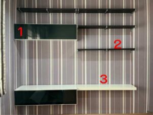Ready-made shelf set, wall-mounted, built-in