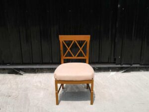Teak frame chair Cream-orange fabric upholstery