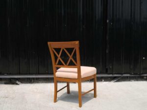 Teak frame chair Cream-orange fabric upholstery