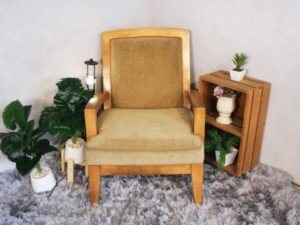 Armchair, wooden frame, fabric upholstery, brown, embassy grade.