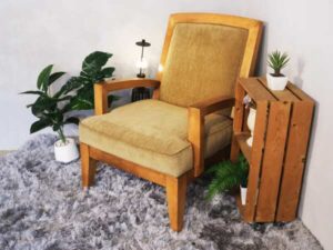 Armchair, wooden frame, fabric upholstery, brown, embassy grade.