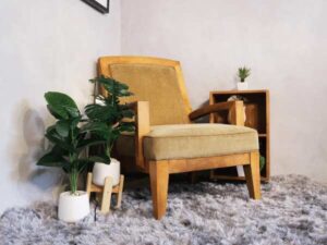 Armchair, wooden frame, fabric upholstery, brown, embassy grade.