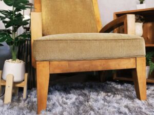 Armchair, wooden frame, fabric upholstery, brown, embassy grade.