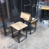 Wooden chair with backrest, restaurant, bar, cafe chair, black steel frame.