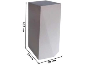 Pallet Tall product display stand with white wooden frame all over.