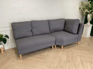 3-seat corner sofa, wooden frame, fabric cushion, grey color