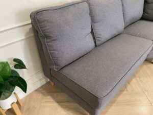 3-seat corner sofa, wooden frame, fabric cushion, grey color