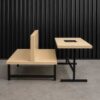 Set of 2 tables and chairs, steel legs, wooden top, cream color
