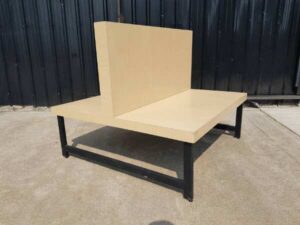 Set of 2 tables and chairs, steel legs, wooden top, cream color