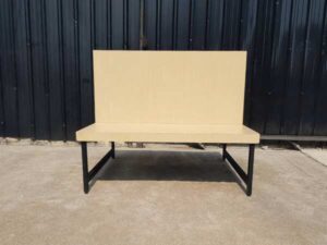 Set of 2 tables and chairs, steel legs, wooden top, cream color