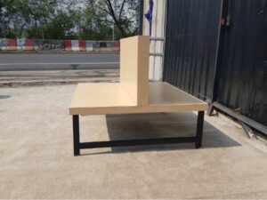 Set of 2 tables and chairs, steel legs, wooden top, cream color