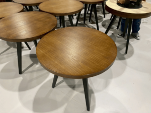 Round wooden table, steel legs, black
