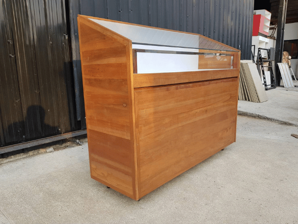 Glass display cabinet with 2 drawers, teak, brown