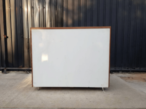 Glass display cabinet with 2 drawers, teak, brown