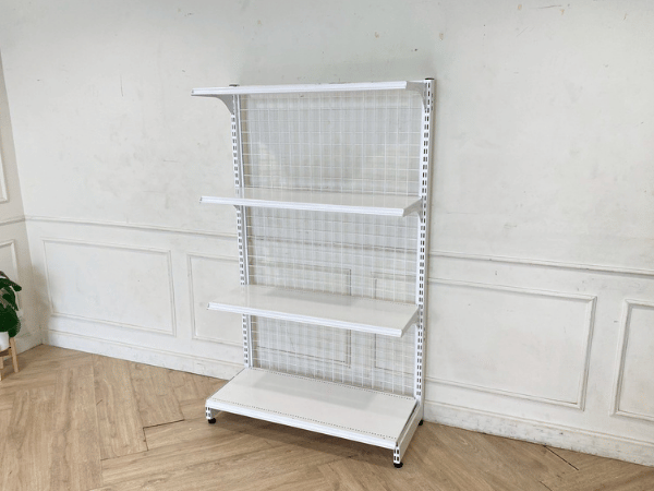 4-shelf product shelf, steel frame, white