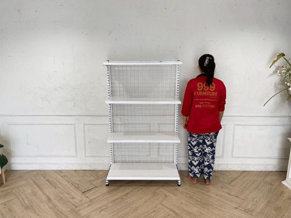 4-shelf product shelf, steel frame, white