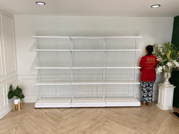 5-shelf product shelf, steel frame, white