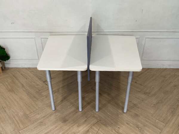 2-seat work table, steel legs, wooden top, with partition 140 cm.