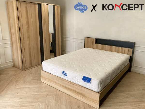 Bedroom set, wardrobe, 5-foot bed, Koncept brand, 5-foot spring mattress, Synda brand