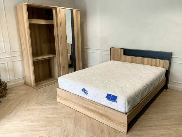 Bedroom set, wardrobe, 5-foot bed, Koncept brand, 5-foot spring mattress, Synda brand