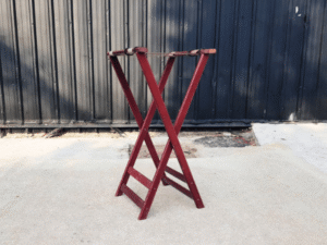 Red wooden tray stand
