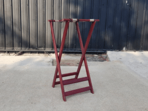 Red wooden tray stand