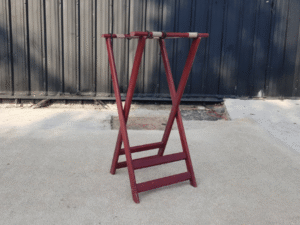 Red wooden tray stand