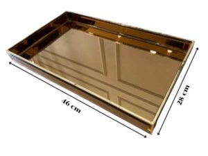 Glass tray with gold edges, beautiful and luxurious, for placing jewelry, home decoration.